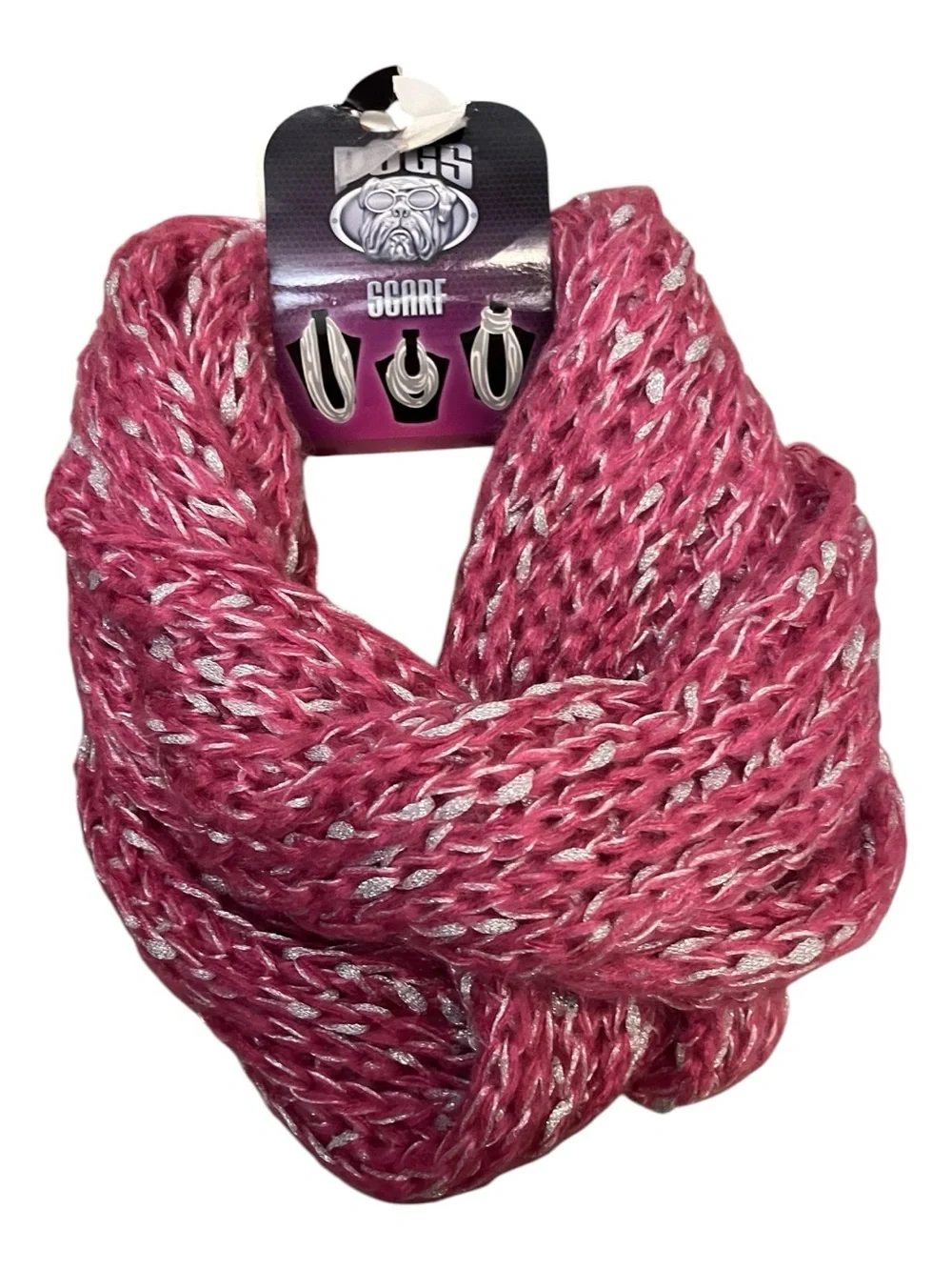Women’s Pink Infinity Scarf with Silver Thread — Bulldog Brand